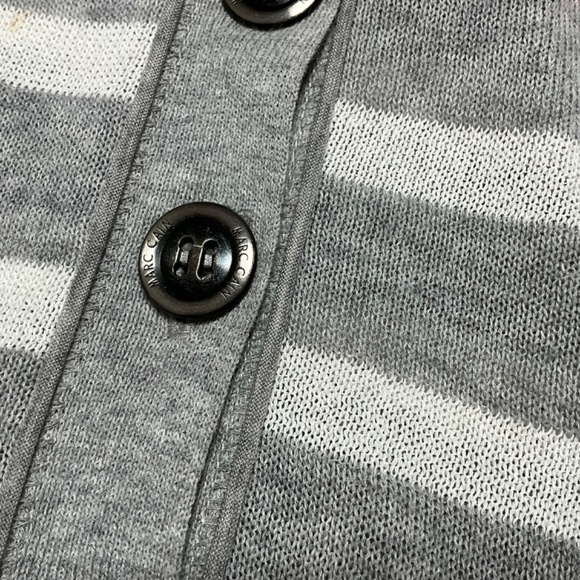 MARC CAIN Linen Button Front Cardigan Stripe Long Sleeve Vee Neck US Sz S - Picture 8 of 9